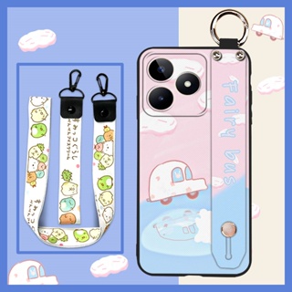 Dirt-resistant Back Cover Phone Case For Realme C53/Narzo N53 Kickstand Shockproof Wrist Strap Soft case Wristband Cute