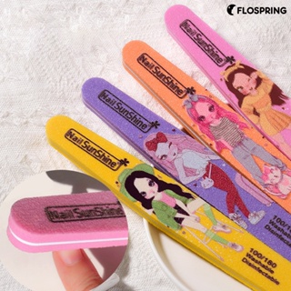 Flospring บล็อกบัฟเฟอร์ ลายการ์ตูนดอกไม้ สองด้าน สําหรับตกแต่งเล็บผู้หญิง 5 ชิ้น ต่อชุด