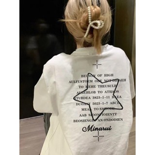 เสื้อยืดแขนสั้น พิมพ์ลายตัวอักษร ดาวห้าแฉก ทรงหลวม ขนาดใหญ่ แฟชั่นฤดูร้อน สไตล์วินเทจ