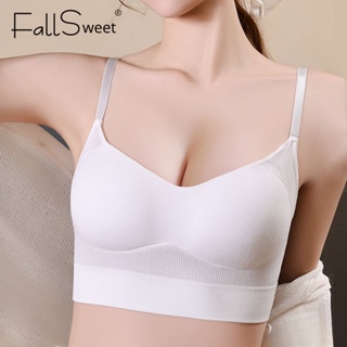 Fallsweet ชุดชั้นใน เสื้อครอปท็อป ดันทรง แบบนิ่ม สีพื้น สําหรับผู้หญิง