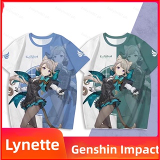 เสื้อยืดแขนสั้นลําลอง พิมพ์ลายอนิเมะ Genshin Impact Lynette 3 มิติ พลัสไซซ์ สําหรับผู้ชาย และผู้หญิง