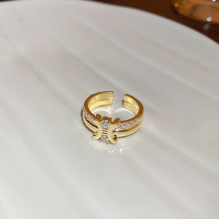 Dongmen แหวนแฟชั่น ประดับเพทาย รูปตัว C คู่ หรูหรา สําหรับผู้หญิง