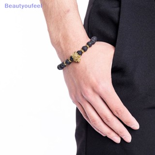 [Beautyoufeel] สร้อยข้อมือ กําไลข้อมือ ประดับลูกปัดหินลาวา รูปหัวมังกร สไตล์วินเทจ สําหรับผู้ชาย