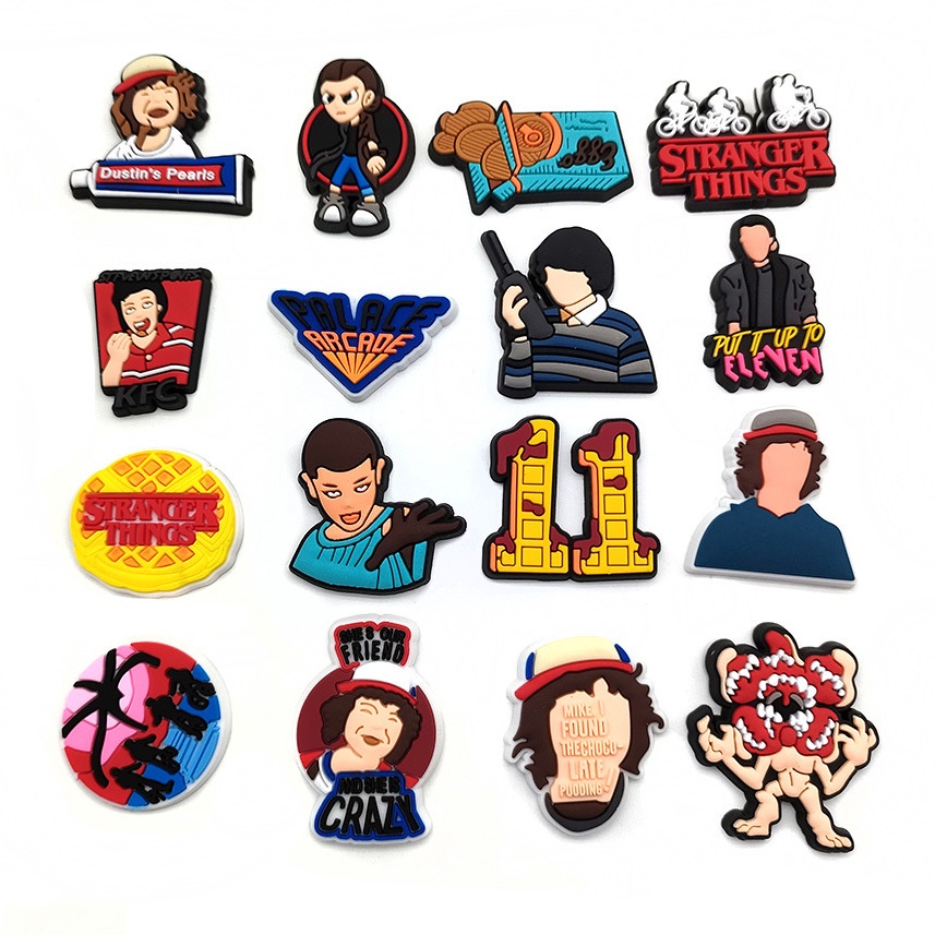 hot-stranger-things-series-ใหม่-รองเท้าแตะ-pvc-ลายการ์ตูนกราฟฟิติ-น่ารัก-diy-สําหรับตกแต่งสวน