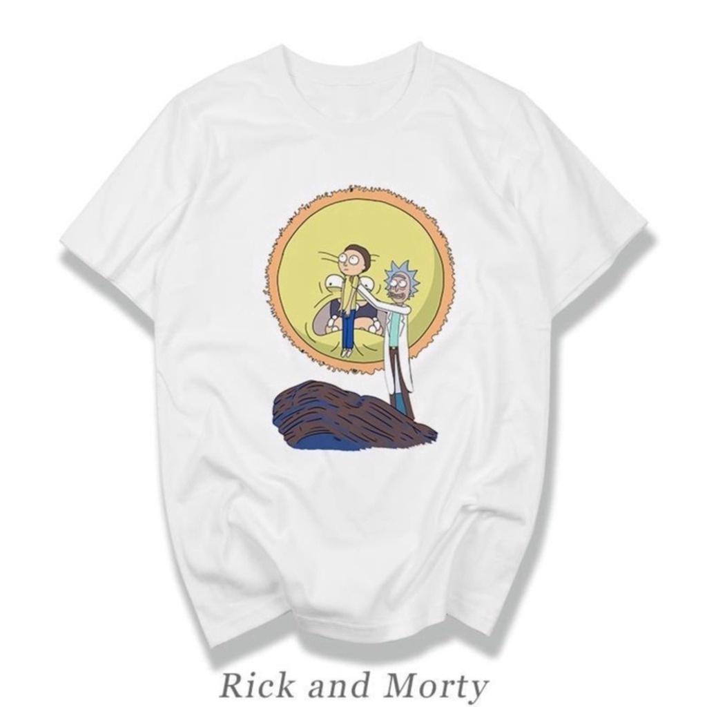 เสื้อยืดคอกลม-เสื้อยืดผ้าหนา-เสื้อยืดไม่ต้องรีด-คอกลม-เสื้อยืดคอกล-rick-and-morty-ภาพยนตร์แอนิเมชั่นคอกลมแขนสั้นเสื้อยืด