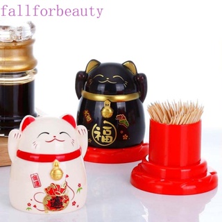 Fallforbeauty กล่องใส่ไม้จิ้มฟันลายการ์ตูนแมวน่ารักแบบพกพาสําหรับตกแต่งห้องครัวหลากสี