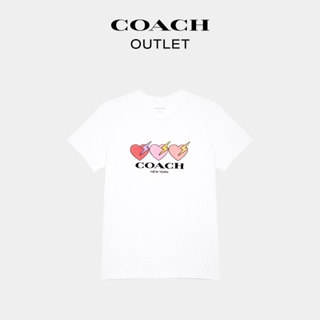 Ready Stock  COACH Ladies Three Hearts Print Casual Cotton T-Shirt_02