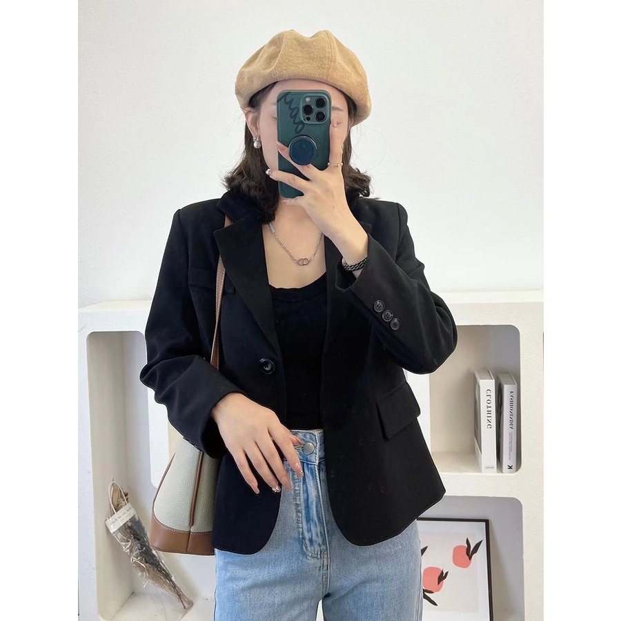 เสื้อแจ็กเก็ตสูทลําลอง-คอปก-สีพื้น-เข้ากับทุกการแต่งกาย-สไตล์วินเทจ-แฟชั่นฤดูใบไม้ผลิ-และฤดูใบไม้ร่วง