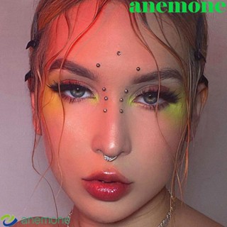 ANEMONE Cool Fake Lip Stud Geometric No Piercing Jewelry Ball Nose Ring Creative Stainless Steel With Sticker For Earrings Body Jewelry No Piercing Eyebrow Stud Set/Multicolor