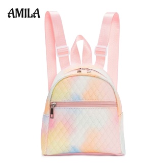 AMILA ใหม่ กระเป๋าเป้ด้ายปักควิลท์ในสีไล่ระดับ กระเป๋าเป้ใบเล็กน่ารักและอเนกประสงค์