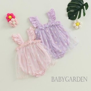 Babygarden-0-24 เดือน ชุดรอมเปอร์ แขนกุด ผ้าตาข่าย เย็บปะติดปะต่อกัน ลายดอกไม้ เจ้าหญิง เสื้อผ้าฤดูร้อน สําหรับเด็กผู้หญิง