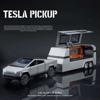 โมเดลรถพ่วงโลหะ 1:32 Tesla Cybertruck Pickup Trailer ของเล่นสําหรับเด็ก