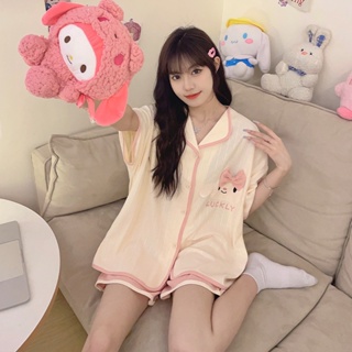Summer new imitation cotton pajamas womens short-sleeved simple cartoon sweet and lovely home service
