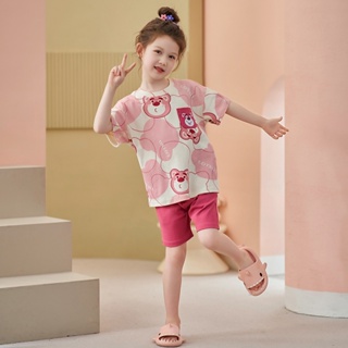 Summer new cotton childrens pajamas strawberry bear short-sleeved shorts Cute cartoon childrens home clothes