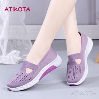 Atikota รองเท้าลําลอง ส้นแบน ผ้าตาข่าย แบบสวม ใส่สบาย แฟชั่นสําหรับสตรี