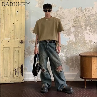 DaDuHey🔥 Summer 2023 Vibe Style Trendy All-Match Draped Casual Pants Mens American High Street Ripped Washed Jeans