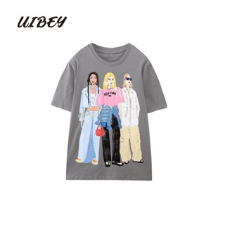 Uibey เสื้อเชิ้ตแฟชั่น พิมพ์ลาย เรียบง่าย อเนกประสงค์ 3374