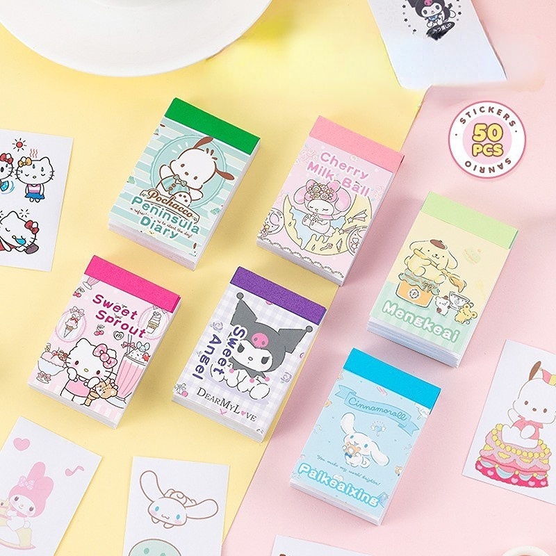 sanrio-สติกเกอร์กระดาษวาชิ-ลายซานริโอ้-สําหรับตกแต่งสมุดโน้ตบุ๊ก-diy-จํานวน-50-ชิ้น