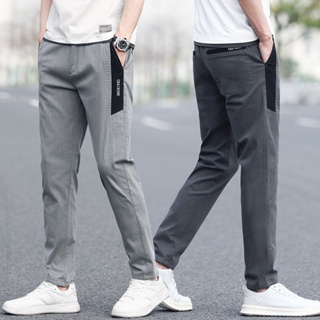 Spot high quality] summer casual pants mens thin style middle-aged dad wear Korean version of straight tube middle-aged pants elastic body-fitting business casual mens pants boys clothing