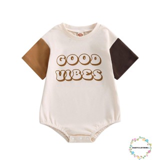 Babyclothes- ชุดรอมเปอร์ บอดี้สูท คอกลม แขนสั้น พิมพ์ลายตัวอักษร สีตัดกัน ฤดูร้อน สําหรับเด็กทารก เด็กผู้ชาย