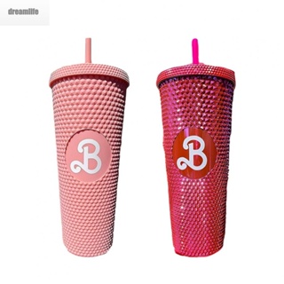 【DREAMLIFE】Pink Straw Cup Rose Red Large Capacity Accompanying Cup With Straw Brand New