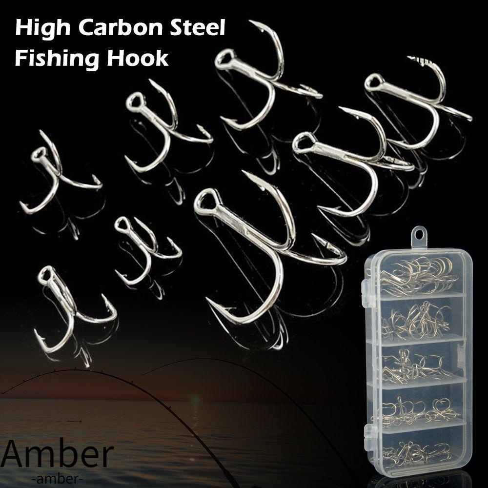 amber-ตะขอเหล็กคาร์บอน-สามสมอ-ไซซ์-2-4-6-8-10-สําหรับตกปลา-50-ชิ้น
