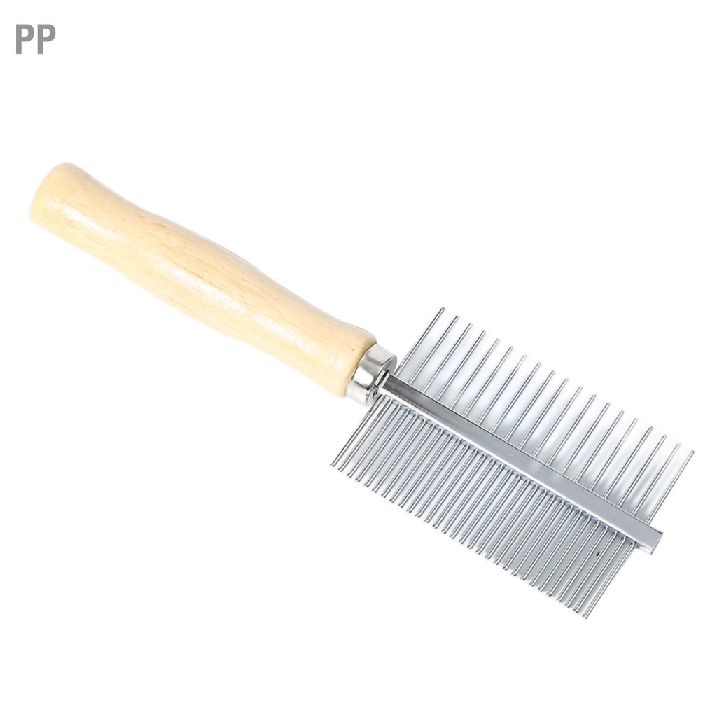 pp-หวีสัตว์เลี้ยงสองแถวด้ามไม้อเนกประสงค์-pet-grooming-comb-สำหรับสุนัขแมวสัตว์เลี้ยง