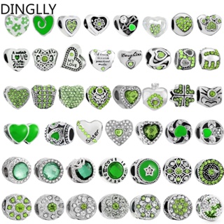 Dinglly ลูกปัดอัลลอย รูปหัวใจ ประดับพลอยเทียม สีเขียว สําหรับทําเครื่องประดับ Diy