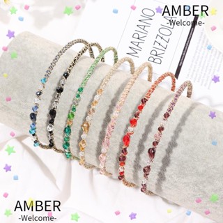 Amber ที่คาดผม ประดับคริสตัล สีทอง ทรงไม่สมมาตร แฟชั่นยอดนิยม สําหรับผู้หญิง