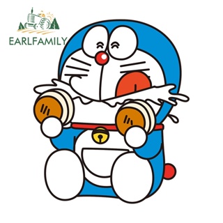 Earlfamily สติกเกอร์ ลายกราฟฟิตี้ Doraemon Eat Food ขนาด 13 ซม. x 11.2 ซม. สําหรับติดตกแต่งหน้าต่างรถยนต์ รถจักรยานยนต์