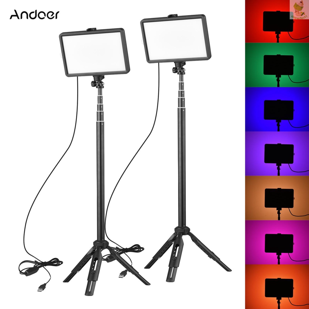 andoer-ชุดไฟวิดีโอ-rgb-แบบพกพา-พร้อมไฟวิดีโอ-led-7-สี-3200k-5600k-10-ระดับ-มา-8-9-2-ชิ้น