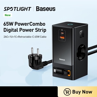Baseus 65W PowerCombo ดิจิทัลเดสก์ท็อป รางปลั๊กไฟ พับเก็บได้-C 65W ชาร์จเร็ว สําหรับแล็ปท็อป โทรศัพท์ ชาร์จเร็ว