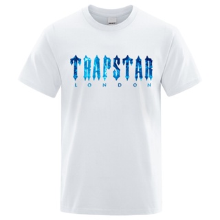 เสื้อยืดแขนสั้นลําลอง ผ้าฝ้าย ขนาดใหญ่ ระบายอากาศได้ดี พิมพ์ลาย Trapstar London Undersea สีฟ้า แฟชั่นฤดูร้อน สําหรับผู้ช
