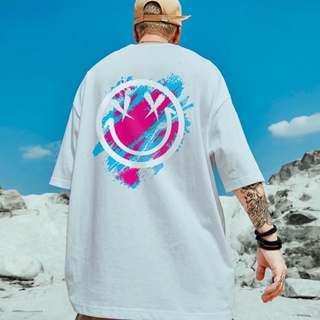S-8XL  Summer national tide ins graffiti smiley face printing short-sleeved t-shirt men and women tide brand loose _01