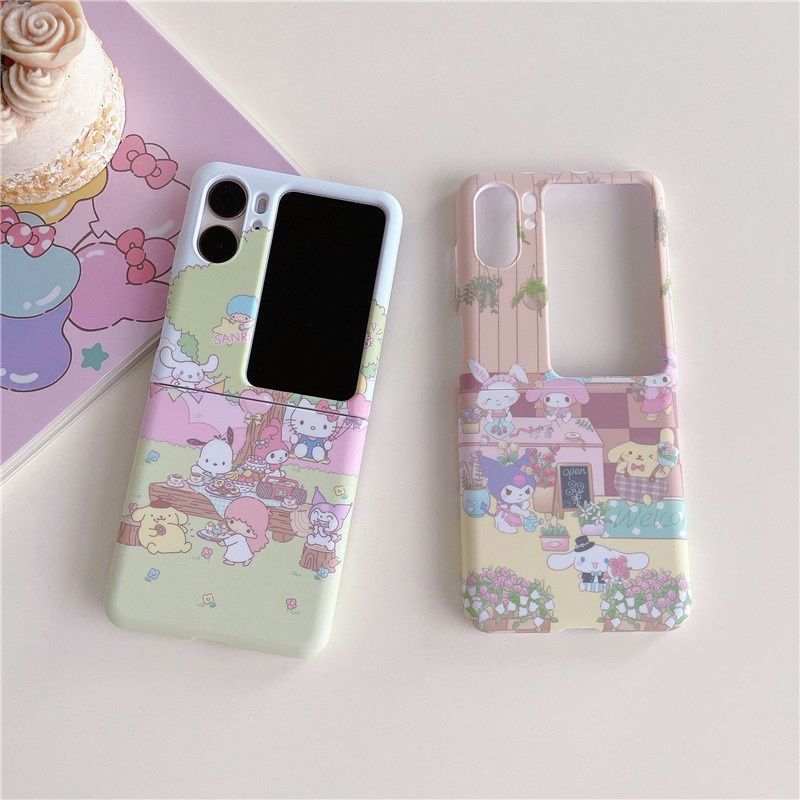 sanrio-เคสโทรศัพท์มือถือ-pc-แข็ง-แบบใส-กันกระแทก-ลายการ์ตูนซานริโอ้น่ารัก-สร้างสรรค์-สําหรับ-oppo-find-n2-flip-case-3in1