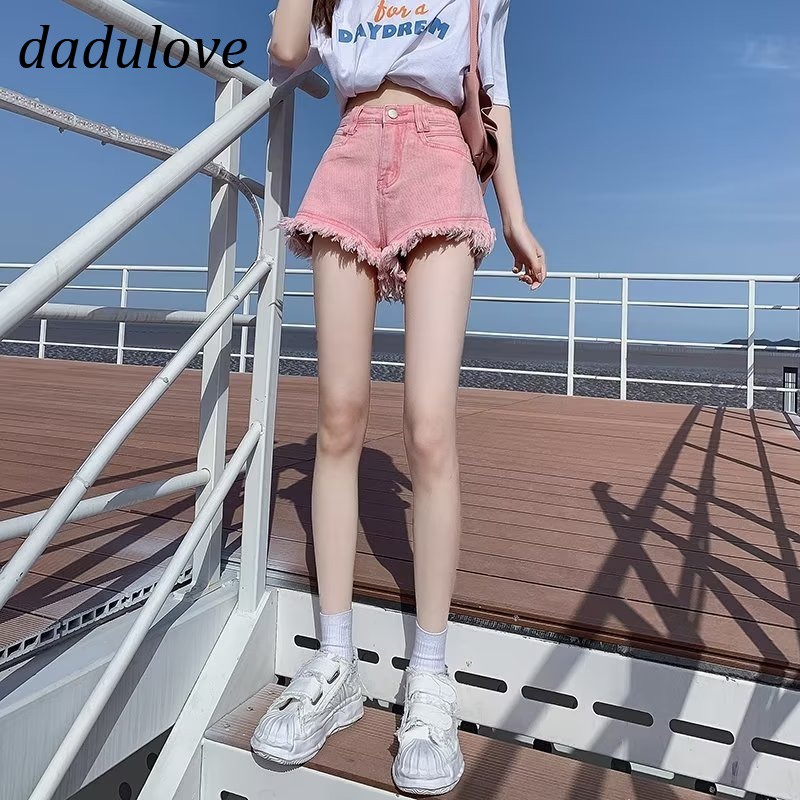 dadulove-new-korean-version-of-high-waist-denim-shorts-pink-raw-edge-wide-leg-pants-large-size-hot-pants