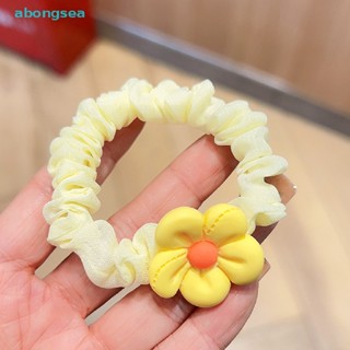 Abongsea ยางรัดผมหางม้า พลาสติก ลายดอกไม้น่ารัก สีพื้น แฟชั่นฤดูใบไม้ผลิ สําหรับเด็กผู้หญิง