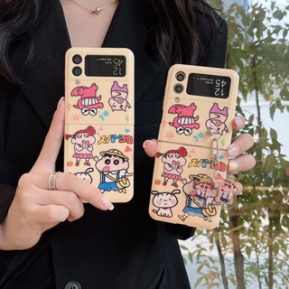 เคสโทรศัพท์มือถือแบบนิ่ม กันกระแทก ลายการ์ตูนชินจังน่ารัก พร้อมสายโซ่คล้อง สําหรับ Samsung Galaxy Z Flip 3 5G Z Flip 4