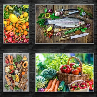 โปสเตอร์ภาพวาดผ้าใบ รูปผัก ผลไม้ สําหรับตกแต่งบ้าน ห้องครัว ห้องอาหาร ร้านอาหาร