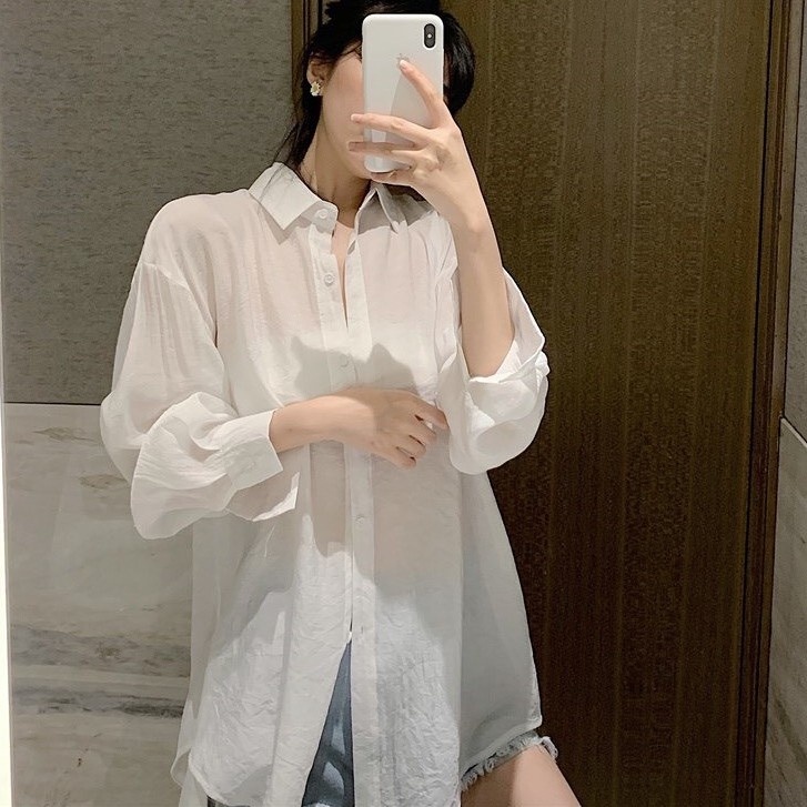 เสื้อเชิตชีฟองตัวยาว มีสายผูกโบว์ด้านหลังน่ารักสุดๆ(B7693) | Shopee ...