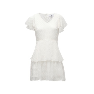 ESP เดรสผ้าชีฟองแต่งระบาย ผู้หญิง สีขาว | Clip Dot Chiffon Dress | 5873