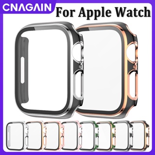 Cnagain กระจกนิรภัย สองสี และฝาครอบ สําหรับ Apple Watch 45 มม. 41 มม. 44 มม. 40 มม. 42 มม. 38 มม. PC กันชนหน้าจอ เคส Smart Watch series 8 7 6 5 4 3 2 1iWatch