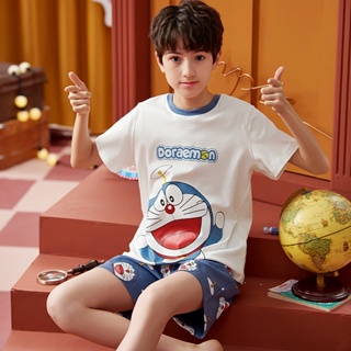 Summer cute cartoon childrens home clothes New Doraemon childrens cotton short-sleeved pajamas