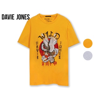 DAVIE JONES เสื้อยืดพิมพ์ลาย สีเทา Graphic Print T-Shirt in grey yellow TB0261YE TB