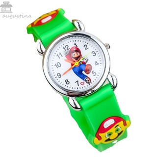 Augustina นาฬิกาข้อมือควอตซ์ ลายการ์ตูนอนิเมะ Super Mario 3D สําหรับเด็กนักเรียน