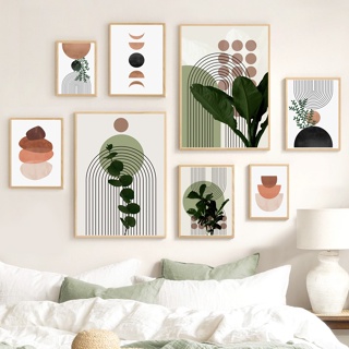 ภาพวาดผ้าใบ โปสเตอร์ และรูปภาพ แจกันใบไม้ สีเขียว สไตล์โมเดิร์น สําหรับตกแต่งผนังบ้าน ห้องนั่งเล่น