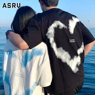 ASRV เสื้อยืด เสื้อยืดแขนสั้นคู่ย้อนยุคชายและหญิงฤดูร้อนหลวมอินความรู้สึกการออกแบบ
