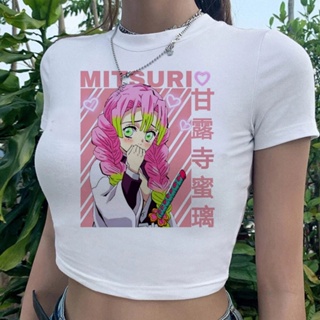 Mitsuri fairycore เสื้อครอปท็อป แขนสั้น พิมพ์ลายกราฟฟิคไซเบอร์ y2k แนวสตรีท สําหรับผู้หญิง 2000s