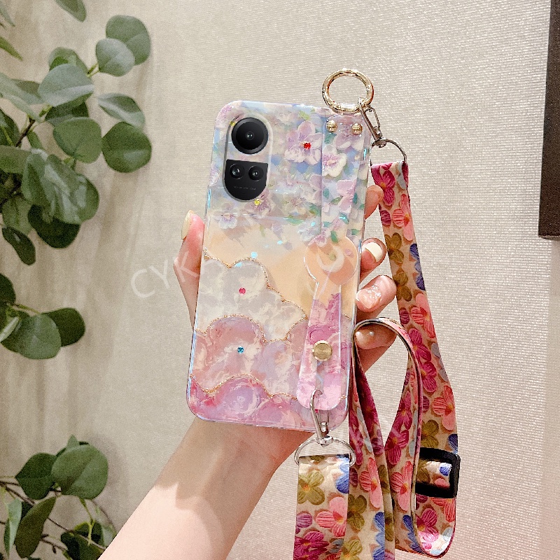 เคสโทรศัพท์มือถือแบบนิ่ม-ลายดอกไม้-พร้อมสายคล้องข้อมือ-และสายคล้อง-ปรับได้-สําหรับ-oppo-reno10-pro-5g-10pro-reno10-5g