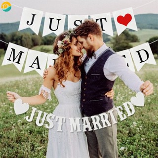 ใหม่ ธงแบนเนอร์ ลายตัวอักษร JUST MARRIED สีแดง สีขาว สําหรับแขวนตกแต่งงานแต่งงาน ปาร์ตี้ DIY